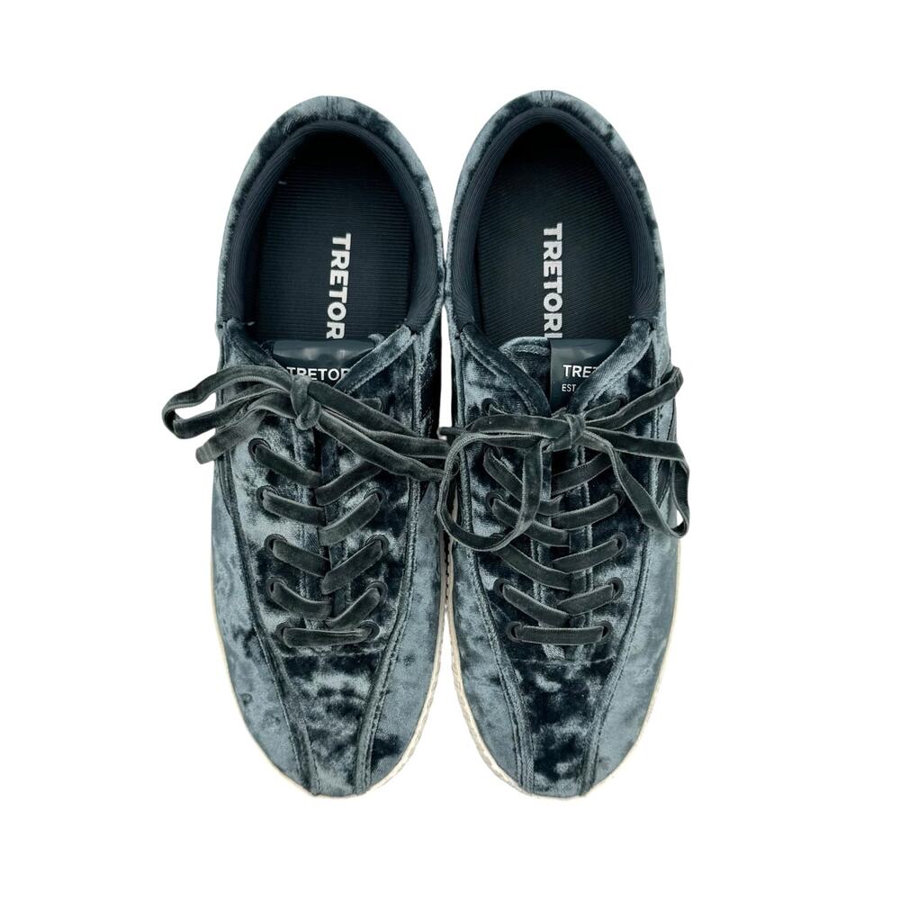 Tretorn Nylite 4 Bold Teal Blue Crushed Velvet Lace Up Platform Fashion Sneakers - Picture 2 of 11